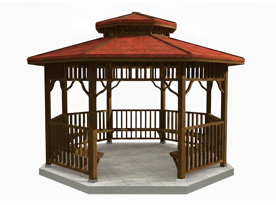 10 - 70164 - Ahşap Sekizgen Gazebo 400(L)x400(W)x330(H)