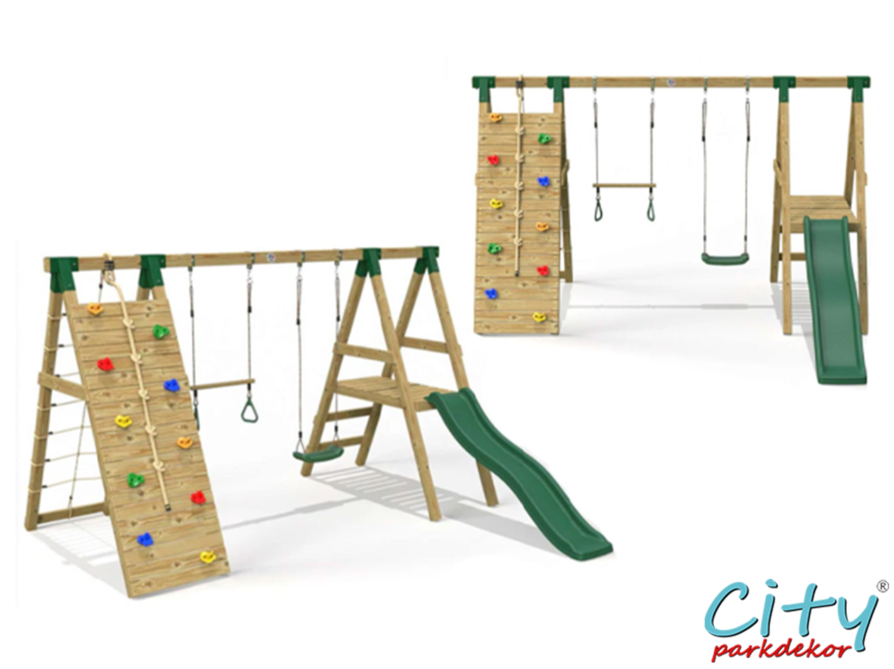 07- 30640 - Ahşap Tırmanmalı Kaydıraklı Salıncak Seti