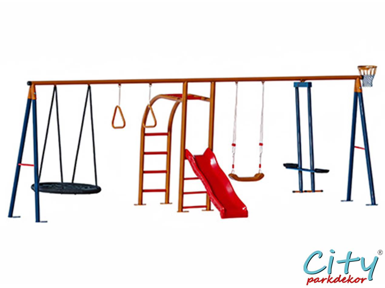 11-30724-Barfiks Tırmanmalı Çoklu Bahçe Kaydırak Salıncak Seti