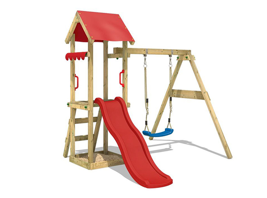 15 - 30680 Ahşap Çatılı Kaydıraklı Salıncaklı Set