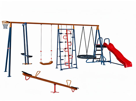 12-30725-Metal Çoklu Salıncaklı Tırmanmalı Kaydıraklı Bahçe Salıncak Seti