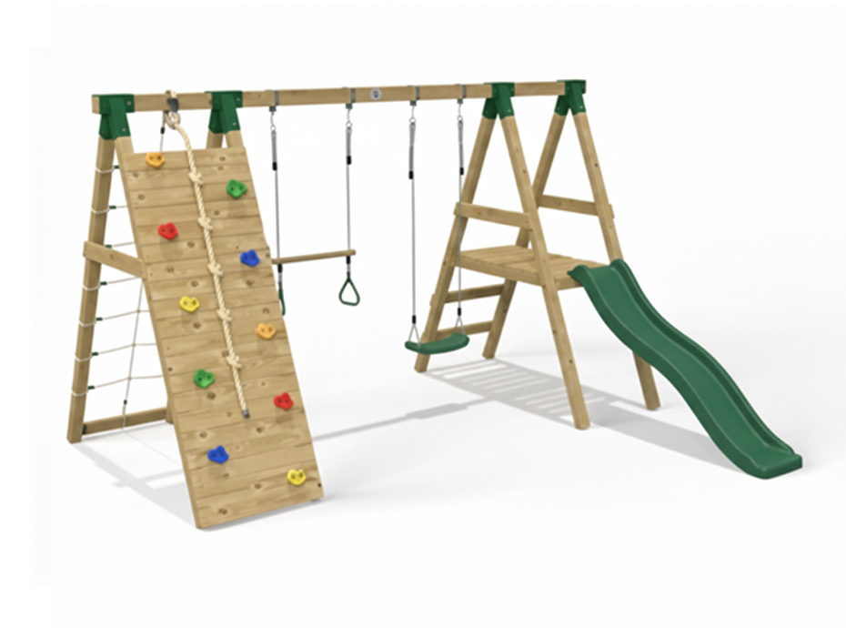 07- 30640 - Ahşap Tırmanmalı Kaydıraklı Salıncak Seti