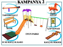 KAMPANYA - 02 ÇOCUK OYUN GRUBU + TAHTEREVALLİ + ZIPZIP + AHŞAP ÇÖP KOVASI + AHŞAP BANK + SEKSEK + KAUÇUK KARO KAPLAMA