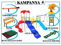 KAMPANYA - 04 ÇOCUK OYUN GRUBU + TAHTEREVALLİ + ZIPZIP + AHŞAP ÇÖP KOVASI + AHŞAP BANK + SEKSEK + KAUÇUK KARO KAPLAMA